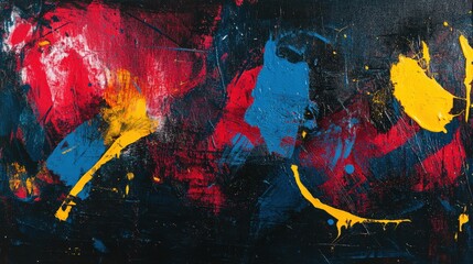 Abstract Red Blue Yellow Paint Canvas Artwork