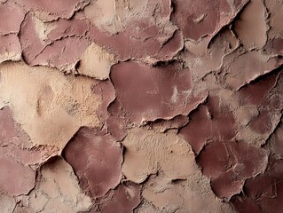 Fototapeta premium A close-up photograph of a wall with an aged appearance, featuring large, irregular cracks and circular, reddish-brown stains that are reminiscent of rust or corrosion.