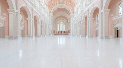 Fototapeta premium Cathedral interior, marble floor, peach walls, sunlight