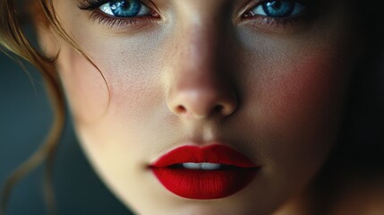 Portrait of a Woman with Red Lips and Blurry Background
