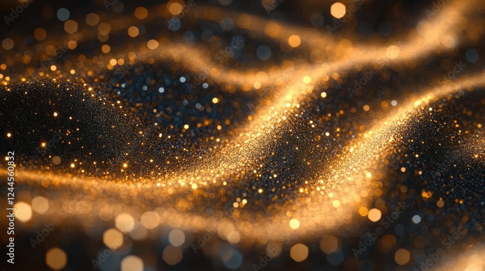 Poster Abstract golden glitter on a dark background creating a wave-like texture.