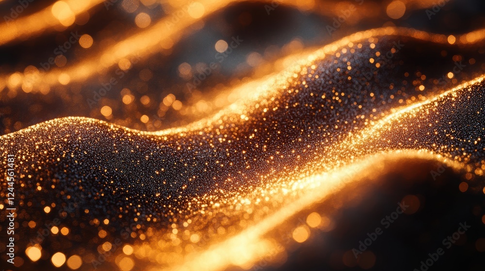 Poster abstract image of shimmering waves with golden particles.