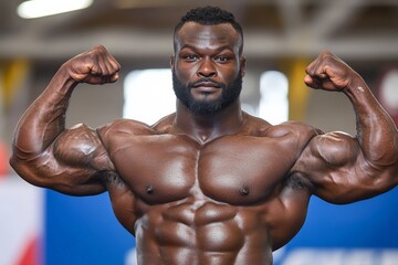 Bodybuilder showcases impressive physique in a fitness competition at a gym event