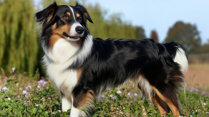 Fototapeta premium a border collie english sheperd mix breed outside in a field