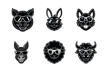  Animals with sunglass vector illustration
