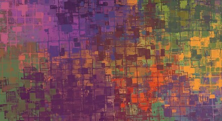 Abstract Geometric Art Colorful Grid Pattern Digital Painting