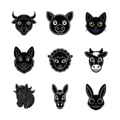 Domestic animals head vector illustration
