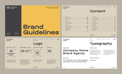 Brand guideline templates to design visual identity of your company. Logo and typography 