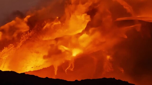 Rapid abstract fire spread, fiery explosions and molten lava