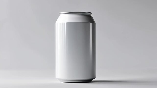 White aluminum can rotation on minimalistic studio background