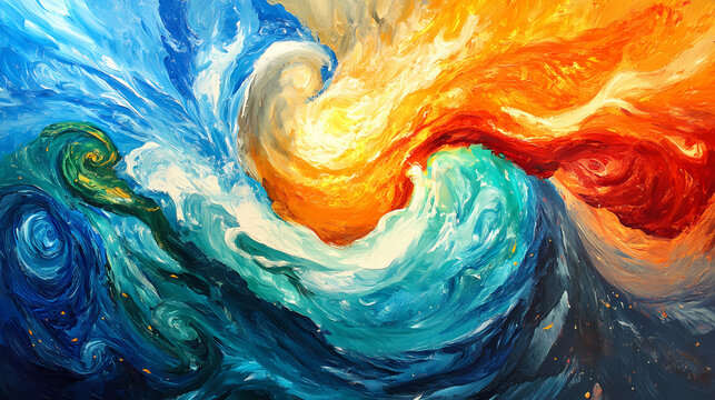 Dynamic storm of cosmic harmony a swirling display of celestial forces and elemental energies. Elemental Forces. Illustration