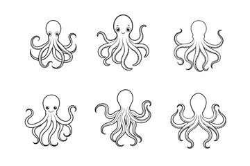 Octopus line art vector illustration icons