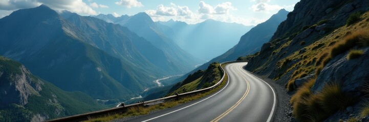 Naklejka premium Dramatic mountain pass road, hairpin turns, stunning views , holiday, elevation