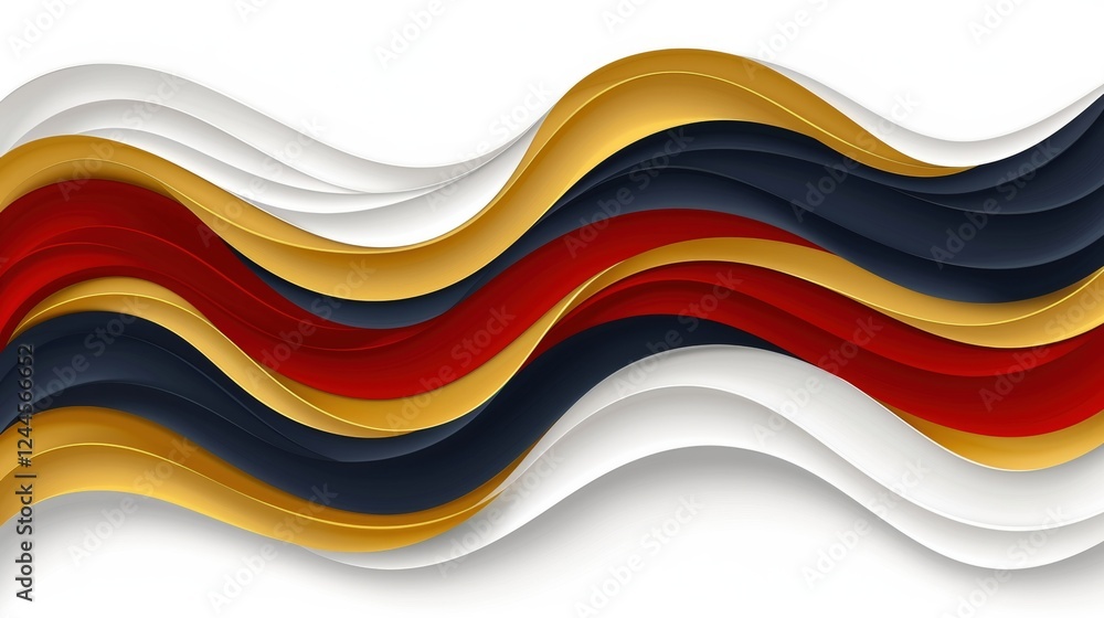 Poster vibrant abstract lines in blue red and yellow flow across a crisp white background. this minimalist 
