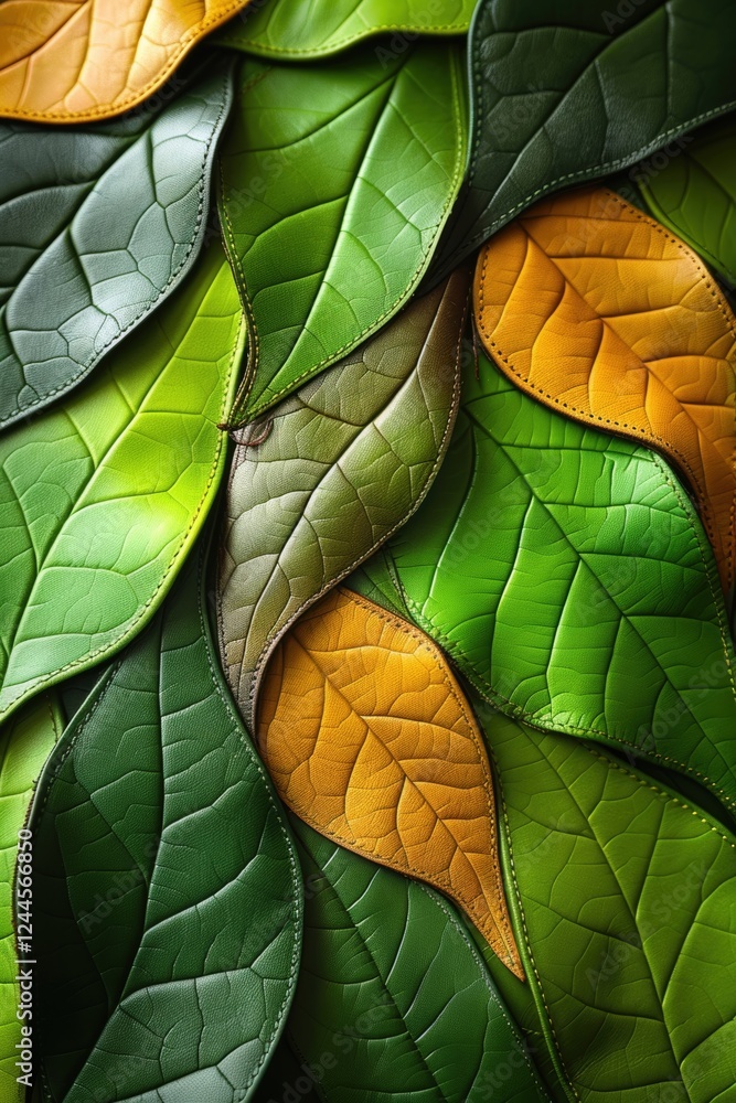 Poster a striking arrangement of green and gold leather in varied textures creates an abstract pattern emph