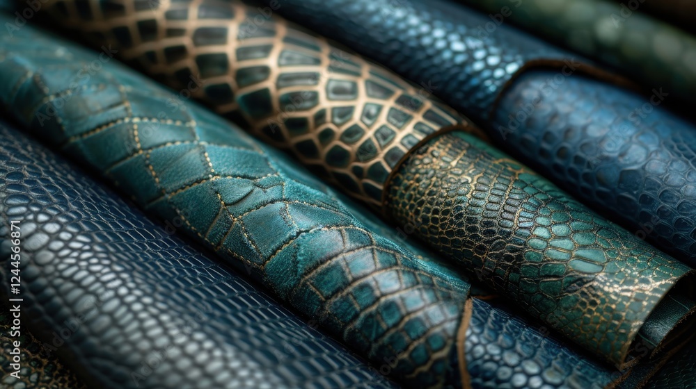 Poster an abstract pattern of various textures in green and gold leather showcases elegant layers. the desi