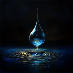 Calm and Solitary Water Drop on Ground with Depth and Hyper-Realistic Photography.Generative AI