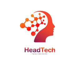Human head smart technology logo design template, human head icon, mind, and technology