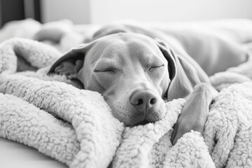Dog resting peacefully on a soft blanket in a cozy indoor setting during the day