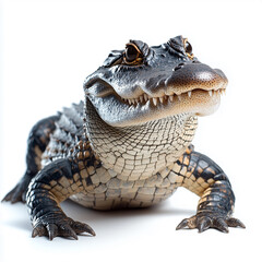 Obraz premium A realistic alligator with sharp teeth and textured scales, isolated on a clean white background.