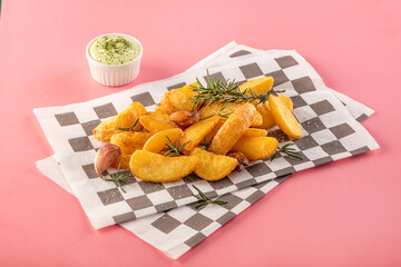 Rustic Gourmet French Fries on colorful and fanny scene