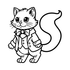 fun cartoon cat in a suit mascot isolated drawing line style sketch classic vintage design illustration