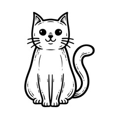 fun cartoon sitting cat mascot isolated drawing line style sketch classic vintage design illustration