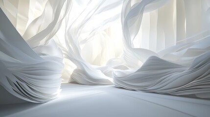 Fototapeta premium A surreal scene of craft paper folds disrupted by a bright white void, the fibers floating as if suspended in air, digital art, hyper-realistic lighting