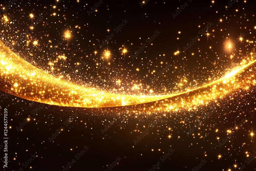 Poster golden sparkles dance across a dark background creating a magical atmosphere at night