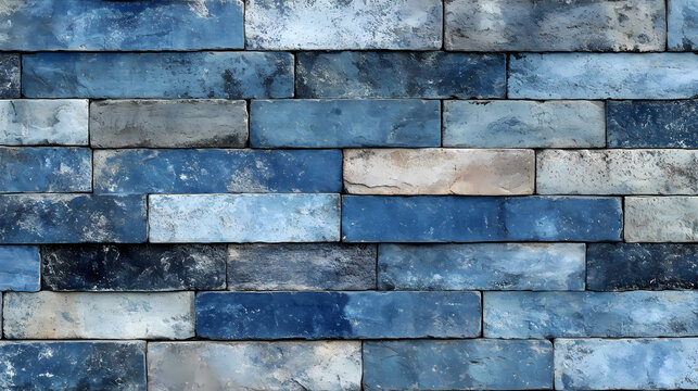 Aged brick wall texture with weathered blue bricks, perfect for urban architecture backdrop. Ancient Textures. Illustration