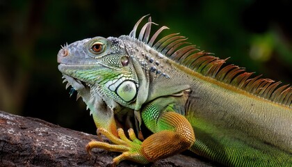 Obraz premium Vibrant Green Iguana Basking in Tropical Forest, Alajuela Province, Costa Rica Central Americas Exotic Wildlife Up Close and Personal