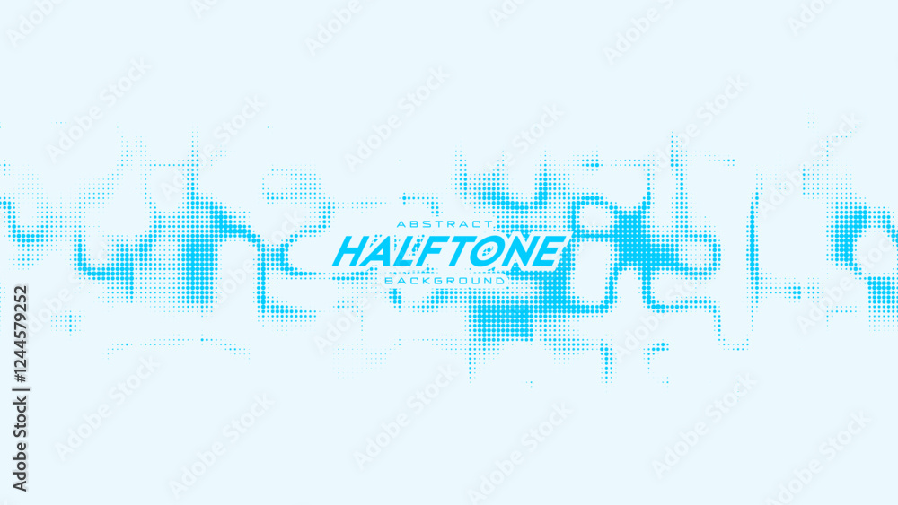 Poster abstract vector curled blue halftone sound wave. scrathed dotted texture element.