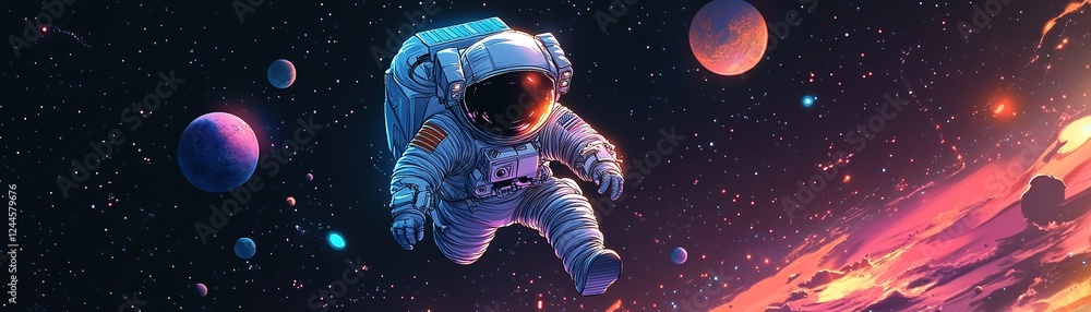 Aufkleber astronaut floating in space interstellar environment digital art cosmic viewpoint exploration concep