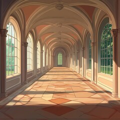 Obraz premium Elegant architectural corridor in a grand building interior design natural lighting serene atmosphere
