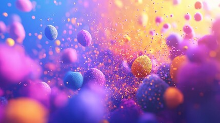 India Holi Festival Celebration Happiness Color Culture Powder Energy Colorful abstract spheres floating in space.