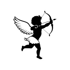 Fototapeta premium Cupid's Arrow: Silhouette of Cupid in flight, aiming his bow and arrow at a heart. A classic symbol of love and romance, perfect for Valentine's Day or romantic-themed designs. 
