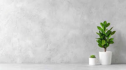 Plants on table against textured wall; home decor