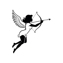Fototapeta premium Cupid's Arrow: A stylized silhouette of Cupid, wings outstretched, aiming her bow and arrow, embodying romance, passion, and playful mischief. 