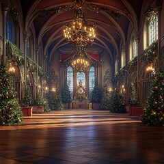 Obraz premium Festive celebration event in a grand hall interior architecture holiday decor elegance and warmth