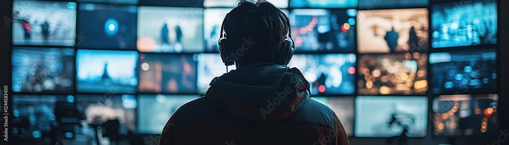 Poster monitoring digital environments surveillance operator insights control room video footage tech-focus