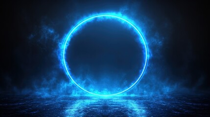 Dynamic blue energy circle illuminating dark atmosphere digital art futuristic concept abstract environment