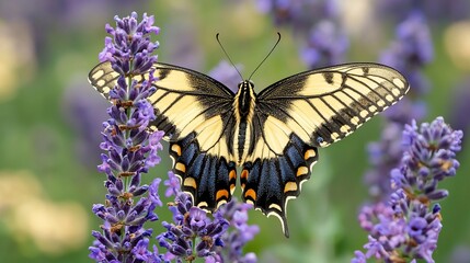 Obraz premium Swallowtail Butterfly on Lavender, Garden, Summer