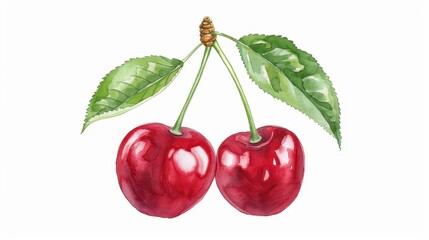 Obraz premium A vibrant watercolor illustration of sweet cherries and peaches, perfect for adding a touch of freshness.