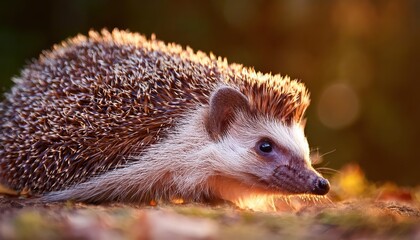 Fototapeta premium Enchanting Moment A FreeRoaming Hedgehog Exploring a Wildlife Garden Hide, Capturing Natures Quiet Majesty and Reminding Us of the Beauty that Lurks Within Our Backyards.