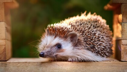 Fototapeta premium Wild Hedgehog Roaming Free in Vibrant Wildlife Garden Hide, Photographed for Monitoring Health and Population on at