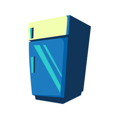Simple blue and yellow cartoon refrigerator or fridge illustration.