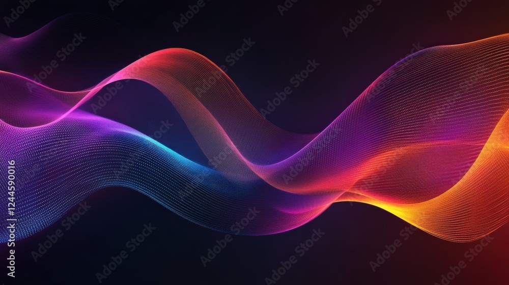 Poster abstract colorful waves of light and particles