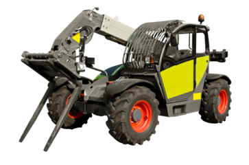 A telescopic handler, also called a telehandler