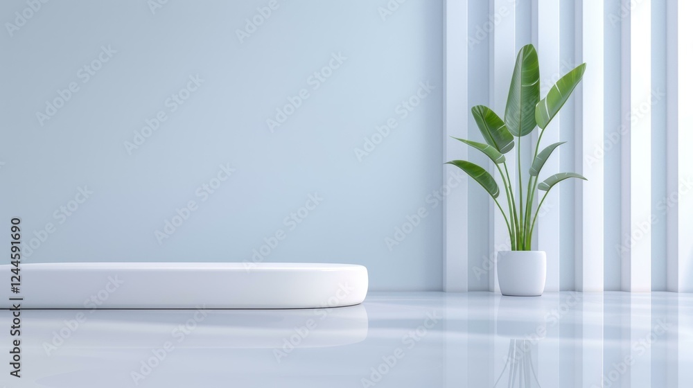 Poster a podium awaits in a hightech space, its modern lines harmonizing with the rooms abstract elements.