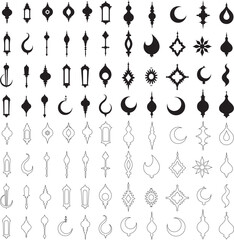 Silhouette set of Islamic icon vector art illustration, Islamic icon set, Islamic icons for ramadan template with white background